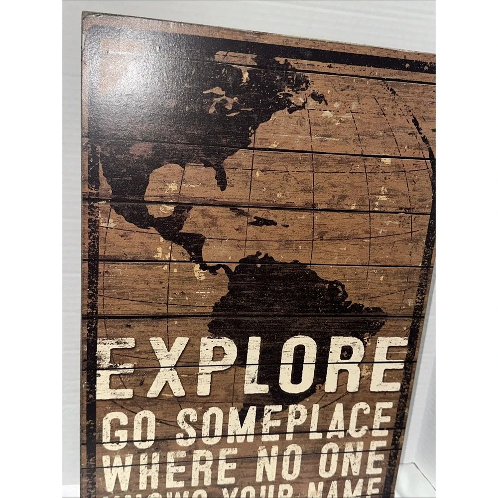 Primitives by Kathy Explore World Map Wooden Box Sign Wall Art Decor 31373